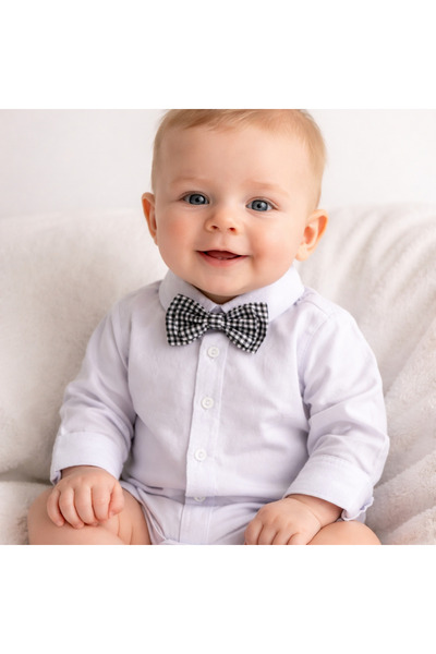 Lika Baby Boy Snap Fastener Bodysuit with Bow Tie Shirt 1-3 Months White Gle