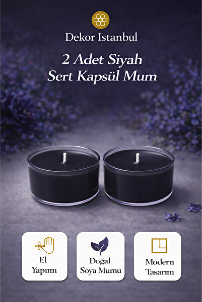 2 Adet Siyah Sert Kapsül Mum | El Yapımı Doğal Soya Mumu Modern Lüks Dekoratif Mum