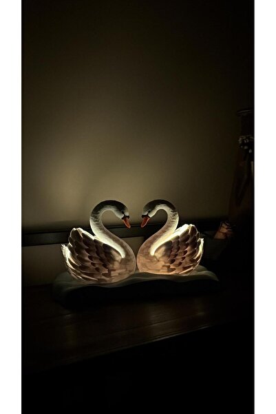 NureStore Kuğu Masa Lambası, 2'li Beyaz Kuğu + Taban + Pilli Mum