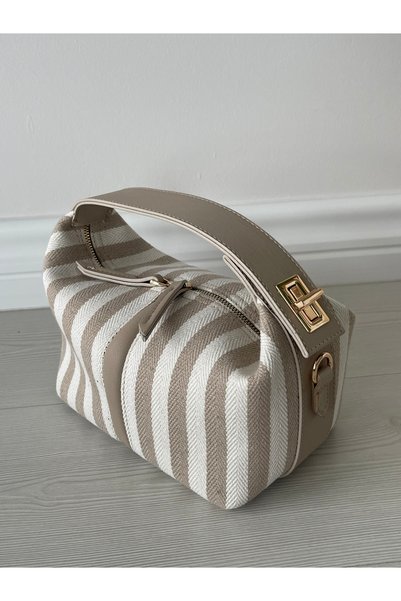 Nura Collection Cream Women's Linen Lockable Gondola Hand and Shoulder Bag