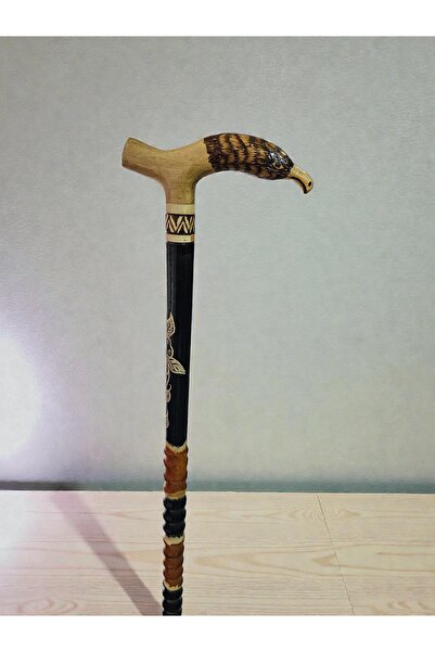 AHŞAPCİTY Kartal Başlı Desenli Devrek Bastonu (kızılcık ağacı)