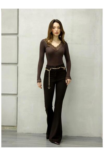 Coral Chain Detailed Leggings 37088 Brown