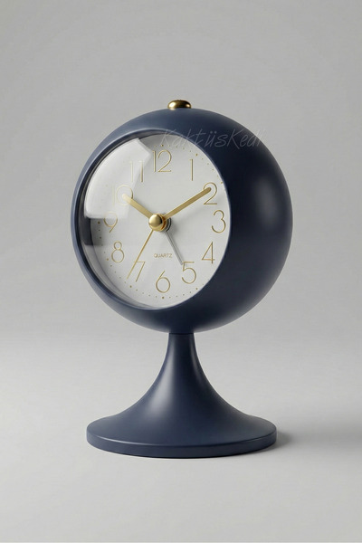 KaktüsKedi Dekoratif Modern Ayaklı Metal Masa Saati - Retro Tasarım Küre Çala...