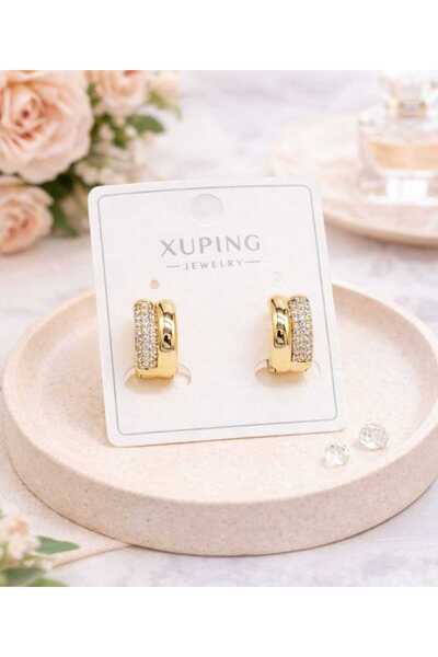 XUPING JEWELRY 14K GOLD RENK İKİLİ GÖRÜNÜMLÜ ZİRKON TAŞLI MİNİMAL KADIN HALKA...