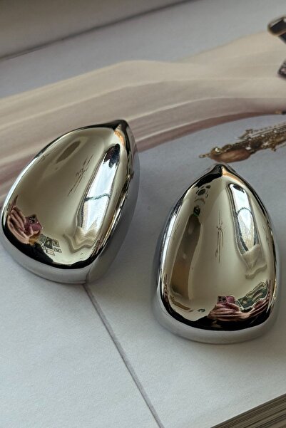 Trendy Butik Vip Plate Large Model Silver Color Earrings