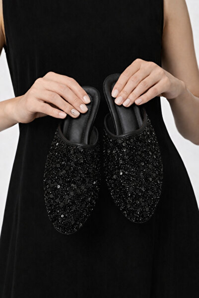 FootFrenzy Kadın Parlak Payet Detaylı Günlük Rahat Ev - Çeyiz - Bohça Ev Terliği