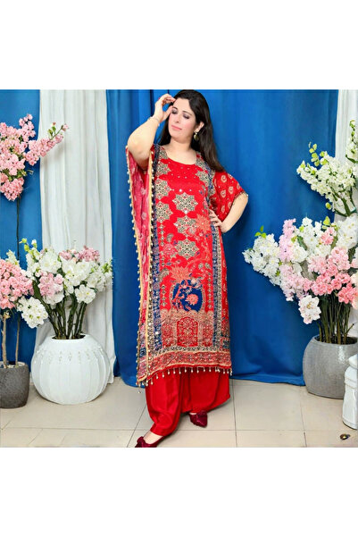 MYSMAR Red Chinon Silk Kuftan - ALN1007 | Red