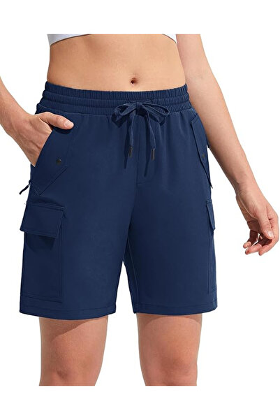 OEM Women's breathable sports pants with pockets and elastic waist, blue shor...