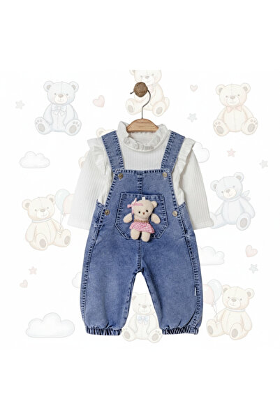 Temiz Baby Bebek Slopet Ayıcıklı Kot Askılı Tulum + Body Takım Kız