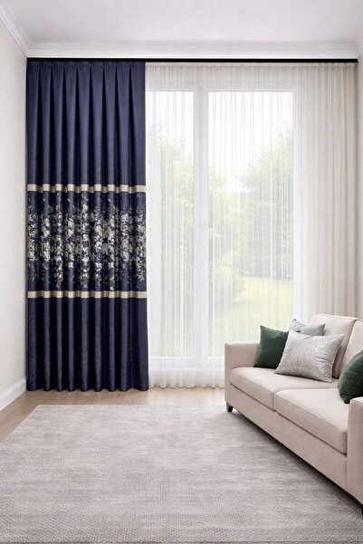 PERDE MERKEZİ Bulut Mavi Gold pano Fon Perde Salon Ve Misafir Odalarına Uygun...