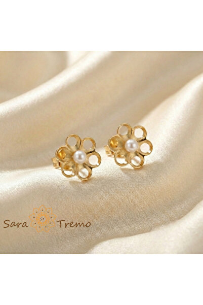 SaraTremo Aurora Flower Earrings – 18K Plated Earrings from Brazil, Pearl