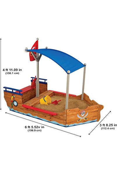 KIDKRAFT 128 Pirate Sandboat Wooden Outdoor Garden Sandbox For Children Kids