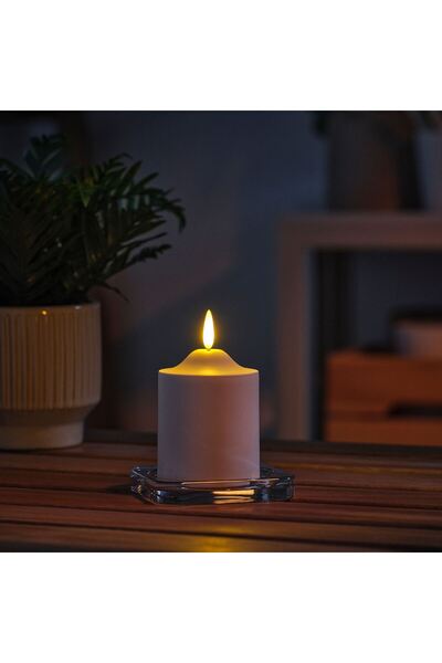 IKEA COZY ROOM - LED'li blok mum , 1 adet, beyaz, 9 cm, pilli, 1 Adet