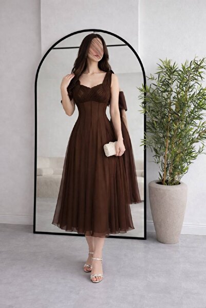 Calissa Store Elegant soft brown dress for Eid