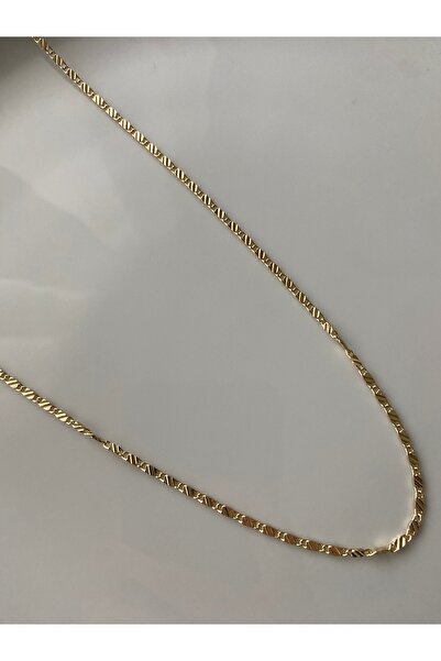Anetta Jewelry Kadın altın renk desenli uzun yassı çelik kolye(54 cm)