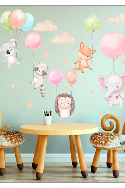 WALLHUMAN Flying Balloon Animals Children's Room Wall Sticker