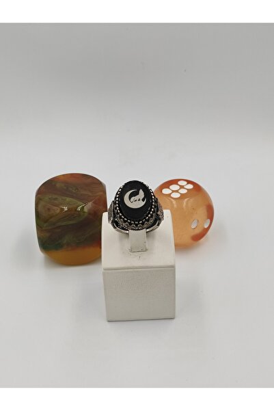 ALTUNTAŞ SİYAH KEHRİBAR TAŞLI HİLAL BOZKURT 925 AYAR 24 MM 12,40 G. ERKEK YÜZÜĞÜ