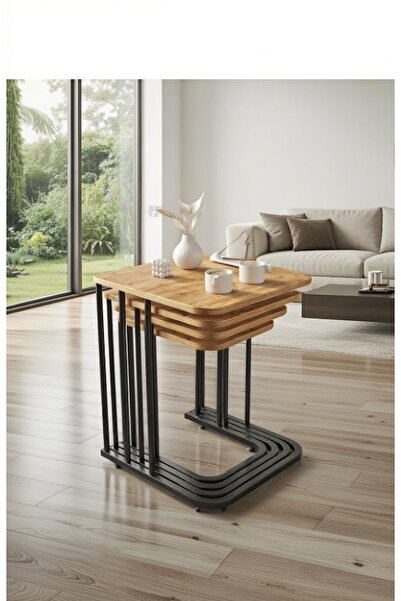 Teknor Orkide Tekerlekli 4 Lü Zigon Sehpa Siyah - Ceviz Mdf