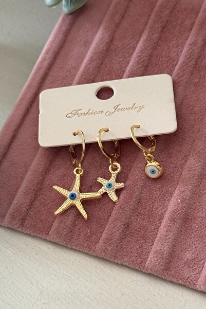 Trendy Butik Nazar boncuk triple set earrings