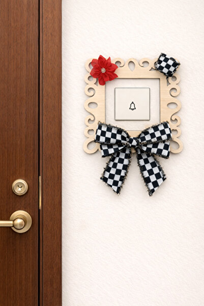 Marrone Πλαίσιο πρίζας με διακοσμητικό στολίδι και καρό κορδέλα με την επιγρα...