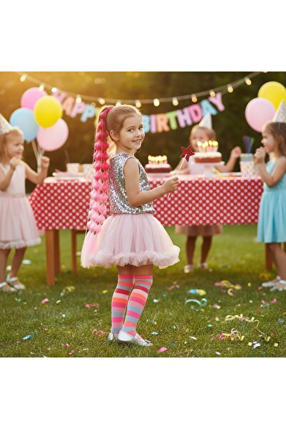 Handmade balon örgülü simli çocuk saçları parti saçları kız cocugu renkli dolgun