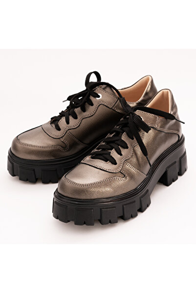 VAGAM Golden Genuine Leather Shoes with Laces