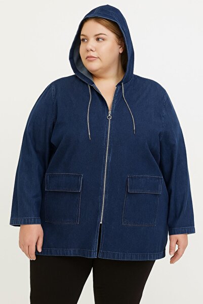 xlargebutik Baddal Plus Size Women's Dark Blue Denim Jacket New Season