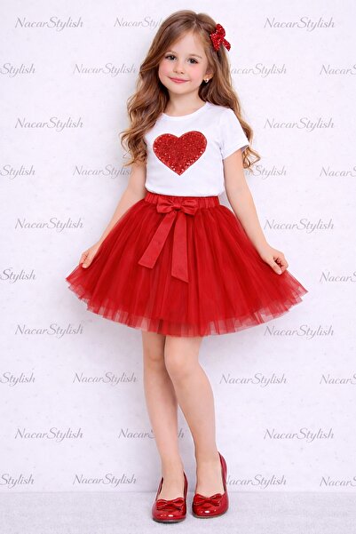 Nacar 23 Nisan 29 Ekim Kalp T-shirt&Tütü Etek 2'li Takım - 23 Nisan Gösteri K...