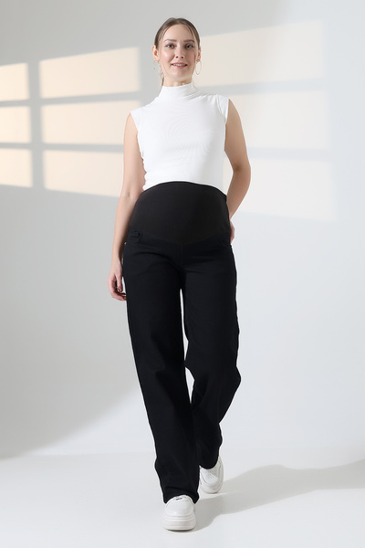 ZEYCEN Kadın Bol Paça Kot Hamile Pantolonu Beli Ayarlanabilir Lastikli Rahat ...