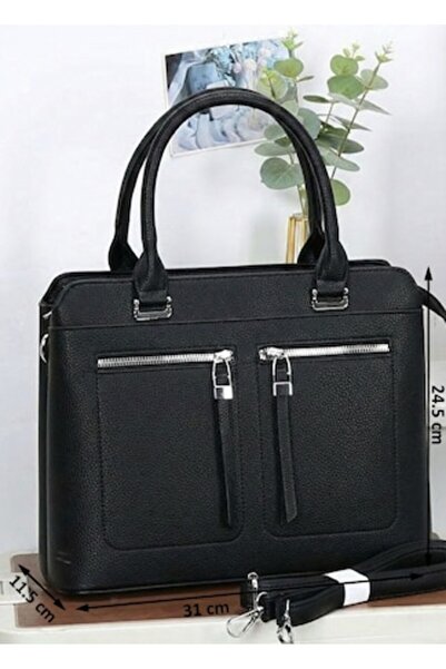 OEM Black Tote Bag, Compartmentalized, with Two Front Pockets, 31x24.5x11.5cm