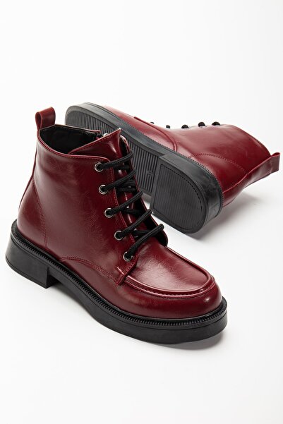 Zerenyus Exi̇n-02-2001 Premium Burgundy Crinkled Patent Leather Lace-Up Zippe...