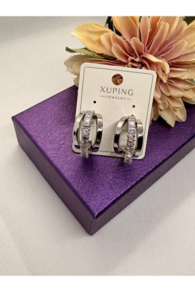 XUPING JEWELRY حلق من الفولاذ مرصع بحجر الزركون مع تصميم مسار مائي داخلي