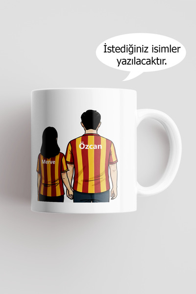 BirYudumAnı Kişiye Özel İsim Yazılı Sarı Kırmızı Taraftar Kupa Bardak