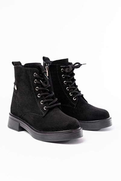 Zerenyus Exi̇n-02-2003 Premium Black Suede Lace-Up Zippered Daily Women's Boots