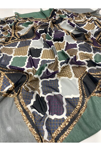 Bohemian Green Brush Collection Floş Viscose Scarf 100 X 100 cm