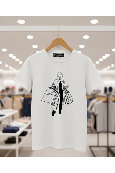 playwear PLAY WEAR Unisex Χαλαρή Εφαρμογή SHOPPING GIRL Μπλουζάκι με στάμπα μ...