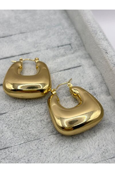 aurora dükkan أقراط دائرية من الفولاذ الذهبي على شكل بالون مربع