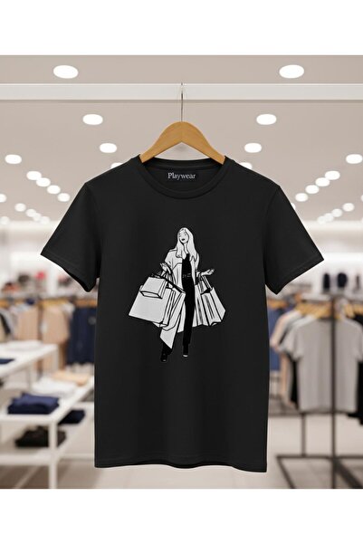 playwear PLAY WEAR Unisex Χαλαρή Εφαρμογή SHOPPING GIRL Μπλουζάκι με στάμπα μ...