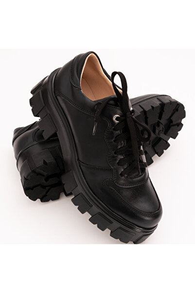 VAGAM Black Genuine Leather Shoes with Laces