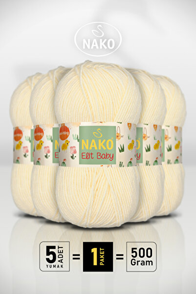 NAKO Elit Baby - 99064 Крем - 5-пакет - 100 г/250 м - Дитяча нитка - Антипілі...