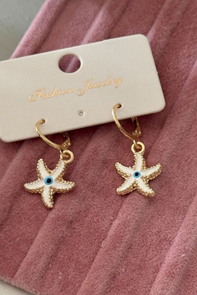 Trendy Butik White Enameled Starfish Earrings