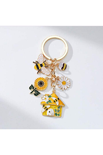 TChic سلسلة مفاتيح على شكل زهرة الشمس الصفراء لتزيين المنزل على شكل منزل