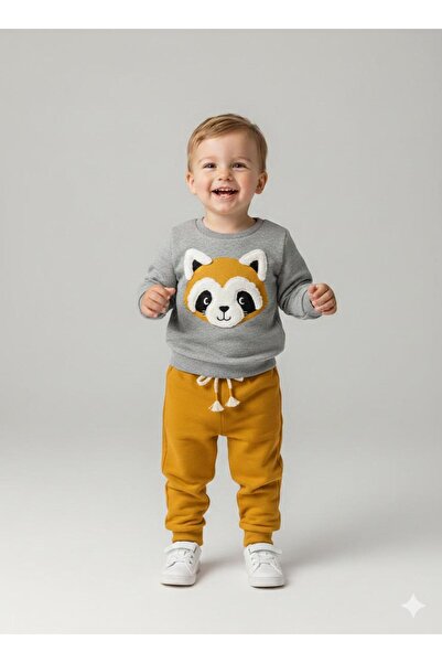 KOÇAR BEBEK Boy's Fox Embroidered 3-Thread Winter Sharddon 2-Piece Suit