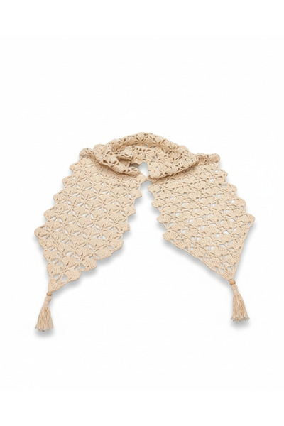 Taşhan Çarşı İnci Dokunuşu El Yapımı Örgü Runner - 27x150 cm Krem Pamuk İp Ma...