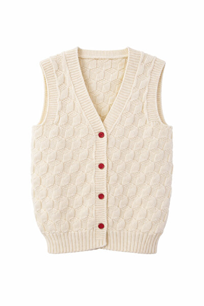 Mercan Kids Girl's Knitted Vest with Checkered Pattern