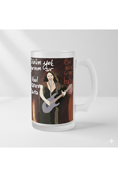 sartre art Şebnem Ferah Şarkı Sözlü Motto Baskılı Bira Bardağı 500 ml - Büyük...