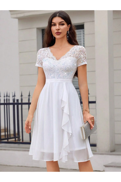 OEM Elegant summer dress, above-knee length, V-neckline, hidden zipper on the...