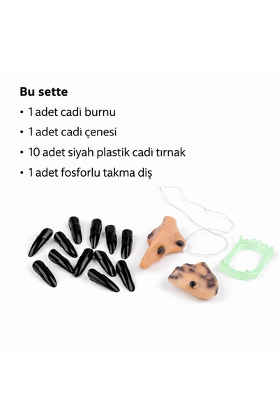 Lisinya Witch Accessory Set – Nose, Chin, Phosphorescent Teeth and 10 Black N...