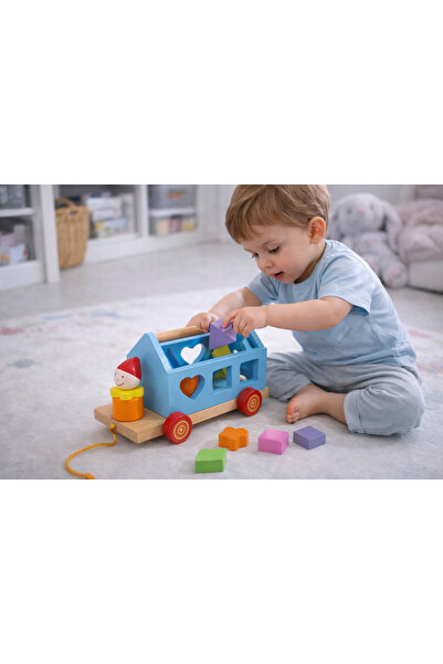 mertyavm Montessori Ahşap Eğitici Şekil Yerleştirme Bultak Kutusu - Tekerlekl...