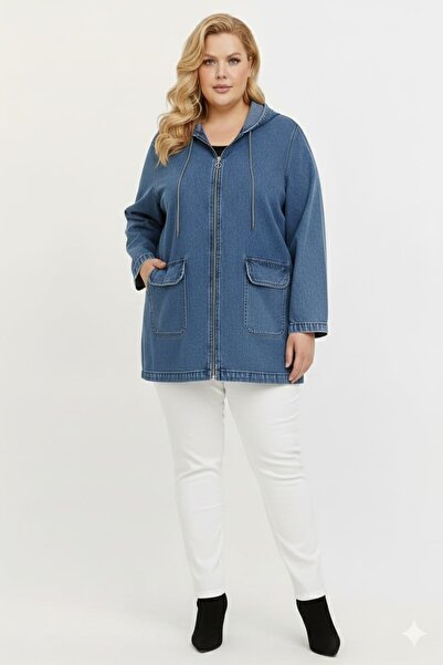 xlargebutik Baddal Plus Size Women's Denim Jacket Light Blue New Season